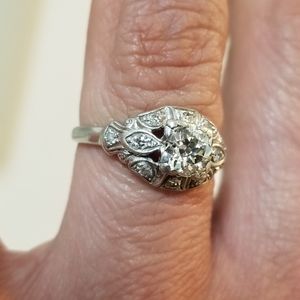 Super sale! Antique Platinum art deco European old mined diamond engagement ring